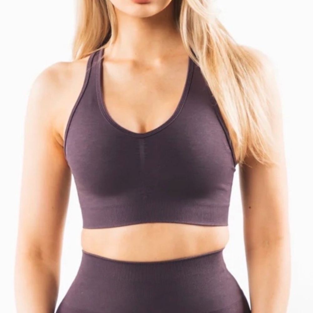 ALPHALETE Amplify Sports Bra CrissCross XS/Small Plum Activewear Athleisure Yoga
